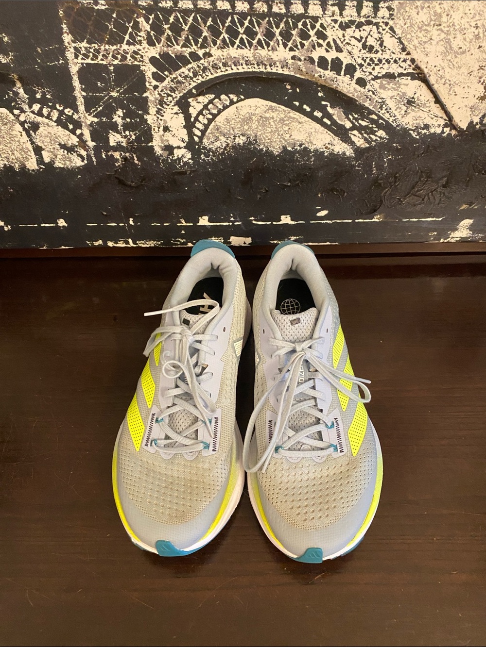 Adidas Women's Light Gray and Neon Yellow Running Shoes Women Size US 8
